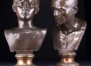 Zwei in früher Galvanotechnik gefertigte Büsten: Kaiser Augustus (27 v. Chr. - 14 n. Chr.) und Feldherr und Staatsmann des Römischen Reiches Scipio Africanus (um 236 v. Chr. - 183 v. Chr.)