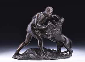 Bronzefigurengruppe: Herkules kämpft mit dem Löwen