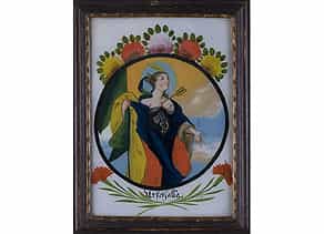 Hinterglasbild mit der seltenen Darstellung der Heiligen Ursula