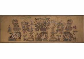 Seidenbespanntes Wandpanel mit Chinoiserie-Stickerei des 18. Jahrhunderts