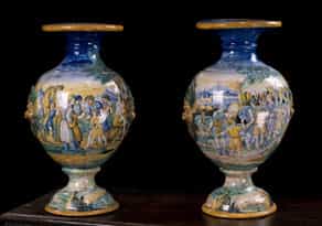 Paar Majolika-Vasen, Italien, Pesaro, 19. Jahr?hundert