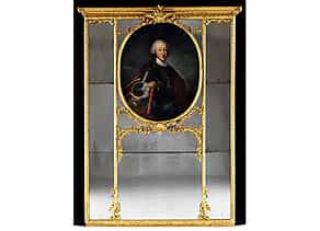 Kamin-Spiegel-Trumeau mit dem Herzog Portrait Vittorio Amadeo III von Savoyen aus der Hand des Hofmalers Giuseppe Bonito, 1707-1789