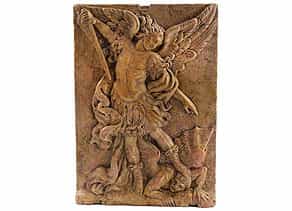Marmorrelief-Platte mit Darstellung des heiligen Michael