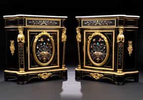 Paar große, attraktive Anrichtkommoden mit Marmorplatten und reicher Bronzedekoration im Napoleon III-Stil