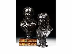 Paar italienische Bronzebüsten berühmter Dichter