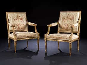 Paar Louis XVI-Fauteuils mit Aubusson-Bezügen