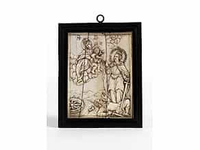 Elfenbein-Schnitzrelieftafel mit Darstellung der Heiligen Katharina