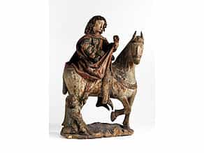 Geschnitzte Figurengruppe des Heiligen Martin zu Pferd
