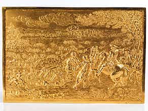 Rechteckige, feuervergoldete Bronzeplakette