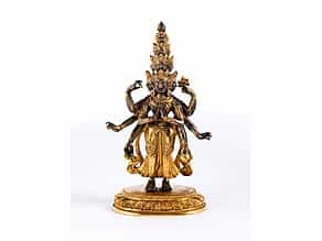 Feuervergoldete Bronzefigur eines Avalokiteshvara