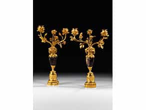 Paar vergoldete Louis XVI-Kerzenhalter mit Schaft aus Amethyst