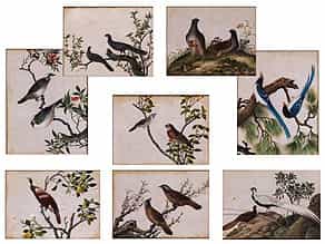 Satz von acht Vogelbildern auf chinesischem Reispapier