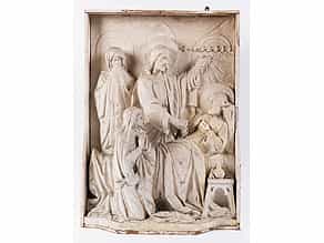 Hochrelief-Figurengruppe mit Darstellung Jesus am Totenbett des Heiligen Joseph