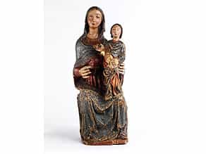 Schnitzfigur einer Heiligen Anna mit der Heiligen Maria