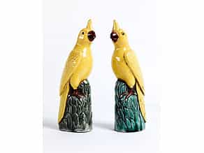 Paar chinesische Kakadu-Porzellanfiguren