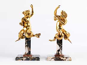 Paar feuervergoldete Bronzefiguren