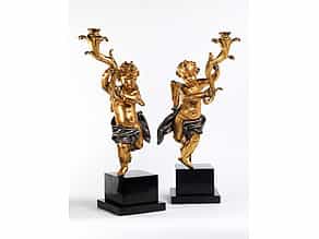 Paar Leuchterengel in feuervergoldeter Bronze in der römischen Stilnachfolge Berninis
