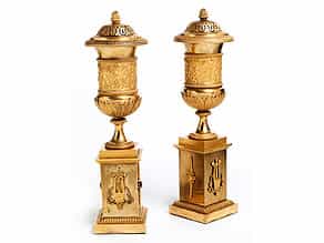 Paar Empire-Brûle Parfum-Vasen in Bronze und Feuervergoldung