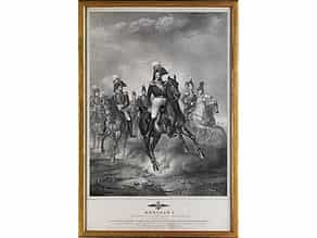 Große Lithographie Zar Nikolaus I (1796 - 1855) zu Pferd mit Begleitern