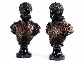 Paar Bronzebüsten in Gestalt von jungen Negerknaben
