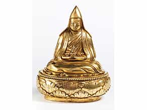 Feuervergoldete Bronze eines tibetischen Lamas