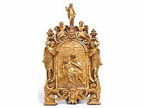 Große, italienische Kusstafel in feuervergoldeter Bronze und Silber