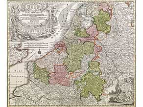 Gestochene Landkarte der Niederlande, Teile Belgiens und Deutschlands sowie dem Ärmelkanal