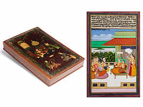 Lederkassette mit neun persischen Miniaturen