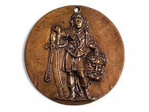 Bronzeplakette, David das Haupt Goliaths haltend
