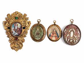 Vier barocke Rähmchen in Metall mit originalen Bildeinlagen