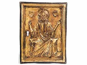 Vergoldete Kupferreliefplatte mit Darstellung des thronenden Christus