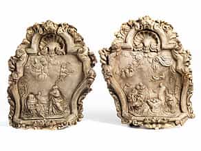 Paar in Stuckmasse gefertigte Reliefbildkartuschen, Giuseppe Maria Mazza, 1653 - 1741, zug.