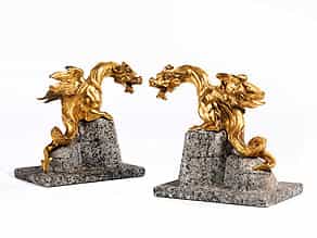 Paar Drachenfiguren in feuervergoldeter Bronze, Pietro Tacca, 1577 - 1640, zug.