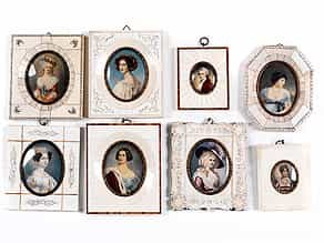 Sammlung von acht Miniatur-Portraitbildern