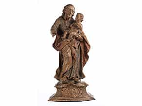 Schnitzfigur des Heiligen Josef mit dem Jesuskind