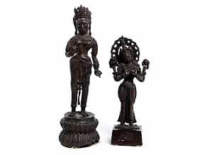 Zwei indische Bronzefiguren