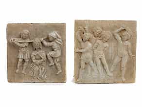 Paar Marmor-Reliefplatten mit Darstellungen aus der Passion Christi