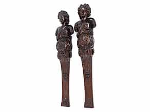 Paar in Eichenholz geschnitzte Hermenfiguren