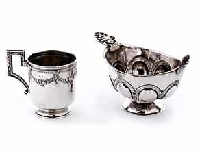 Konvolut von einem Teeglashalter und einem Kovsch in Silber