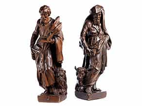 Paar Schnitzfiguren der Heiligen Evangelisten Markus und Lukas