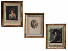  Drei Farbradierungen mit jugendlichen Damenportraits