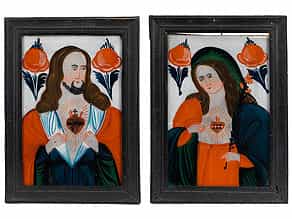  Zwei Hinterglasbilder mit Darstellung Herz Jesu sowie Schmerzensmadonna 