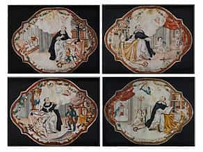  Satz von vier auf Pergament gemalten Heiligendarstellungen, die im Zusammenhang mit dem Augustiner- bzw. dem Dominikanerorden stehen