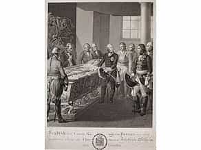  Friedrich der Große, König von Preußen, an dem geöffneten Sarg des Churfürsten Friedrich Wilhelm des Großen
