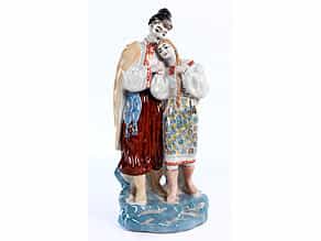 † Porzellanfigurengruppe eines jungen Paares in russischer Landestracht