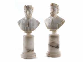 † Büstenpaar in Alabaster mit Wiedergabe der italienischen Dichter Dante und Petrarca