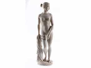 † Alabasterfigur eines Frauenaktes Griechische Sklavin nach Modell von Hiram Powers (Bildhauer des 19. Jahrhunderts)