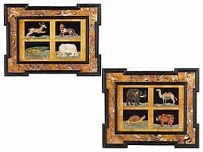Paar Pietra dura-Tafeln mit Tierdarstellungen