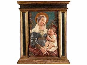  Ädikularelief mit Darstellungen von Maria mit dem Kind nach Modell von Antonio Rossellino, 1427 - 1479, Italien