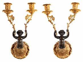  Paar Empire-Wandleuchter in Bronze und Feuervergoldung 